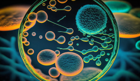 Petri dish with microbes. Generative AI illustratorの素材