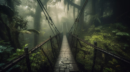 rope bridge in a forest. Generative AI illustratorの素材