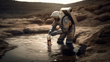 the astronaut collects water from another planet. Generative AI illustratorの素材