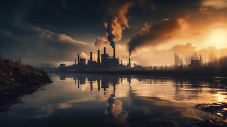 Factory with waste and smoke. Generative AI illustratorの素材