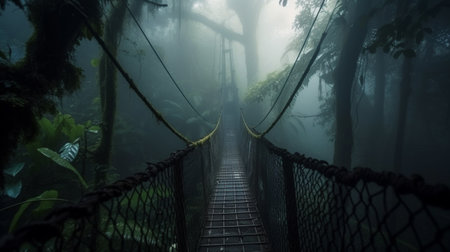 rope bridge in a forest. Generative AI illustratorの素材