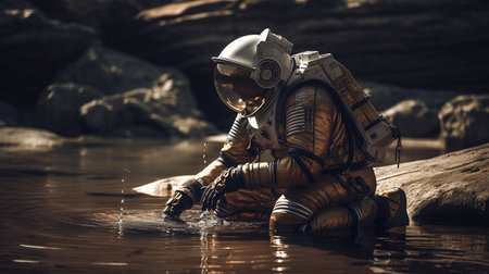 the astronaut collects water from another planet. Generative AI illustratorの素材