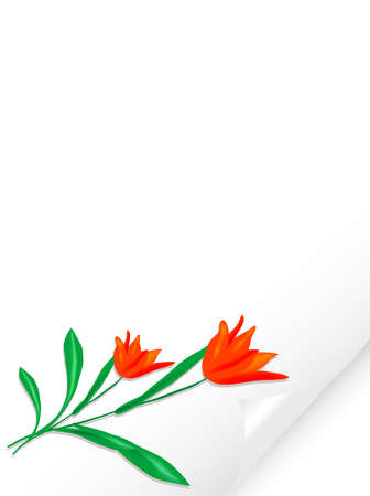 Bended paper with red tulipsのイラスト素材