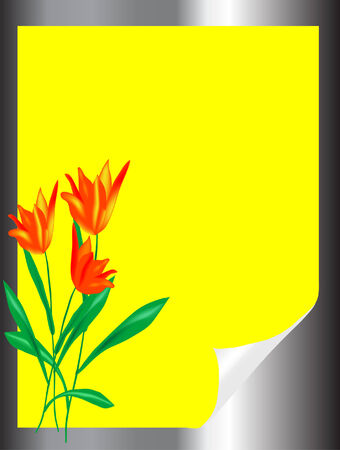Bended yellow paper with tulipsのイラスト素材