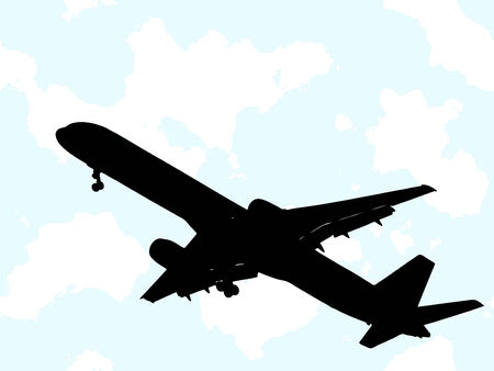 Silhouette of airplane in the cloudy skyのイラスト素材
