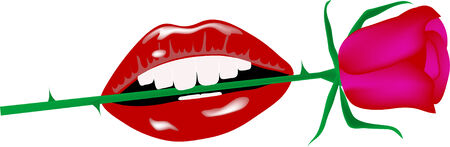 Beautiful red lips with roseのイラスト素材