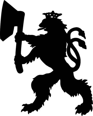 Retro lion with axe - vector illustrationのイラスト素材