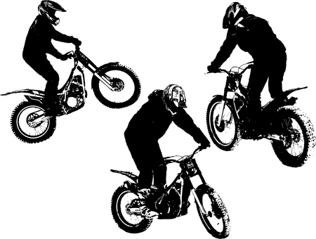 Vector silhouettes of three motobikersのイラスト素材