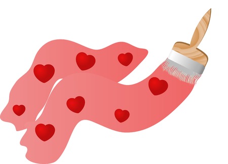 Wooden brush painting red heartsのイラスト素材