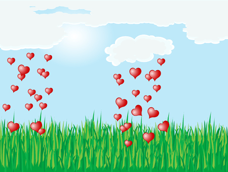 Heart rain over the meadowのイラスト素材