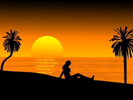 Sunset on the beach - vector illustrationのイラスト素材