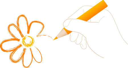 Hand with pencil draw the daisy - vector illustrationのイラスト素材