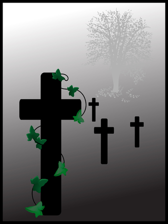 Cemetery in fog - vector illustrationのイラスト素材