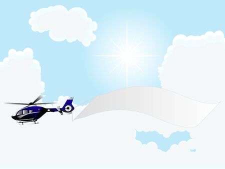 Helicopter with banner against the blue cloudy skyのイラスト素材