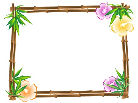Bamboo frame with hibiscus and leavesのイラスト素材