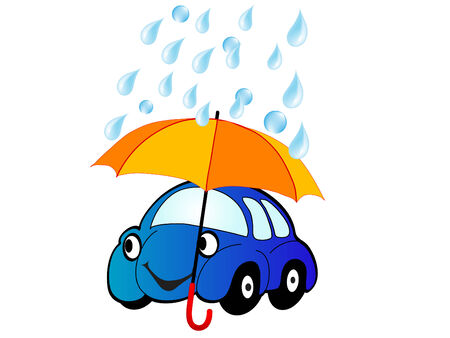 Blue car under umbrella - vector illustrationのイラスト素材
