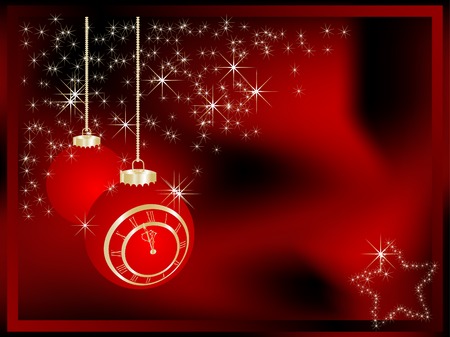 Christmas balls with New Year clock - vector illustrationのイラスト素材