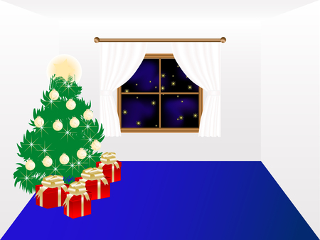 Christmas interior with tree - vector illustrationのイラスト素材