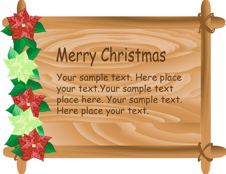 Christmas wooden board with flowers - vector illustrationのイラスト素材