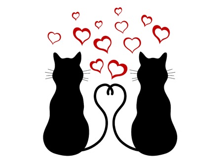 Silhouettes of two cats in love illustrationのイラスト素材