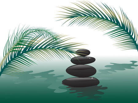 Spa stones in water with palm leavesのイラスト素材