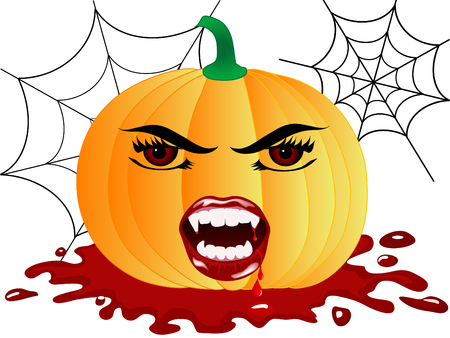 Halloween pumpkin with vampire faceのイラスト素材