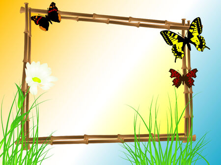 Summer bamboo frame and the butterfliesのイラスト素材