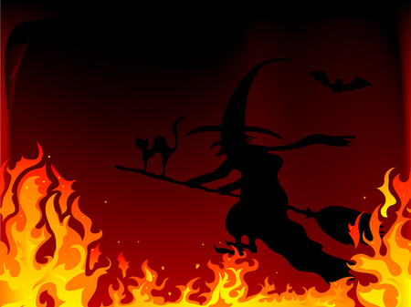 Halloween witch fly in flamesのイラスト素材