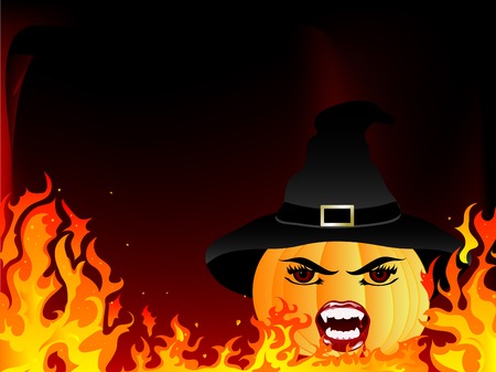 Pumpkin witch in fire - illustrationのイラスト素材