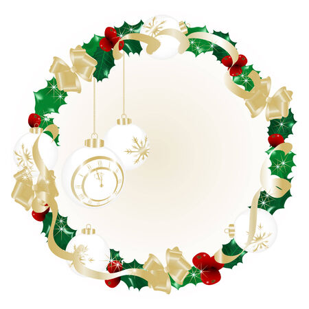 Christmas wreath with midnight clock insideのイラスト素材