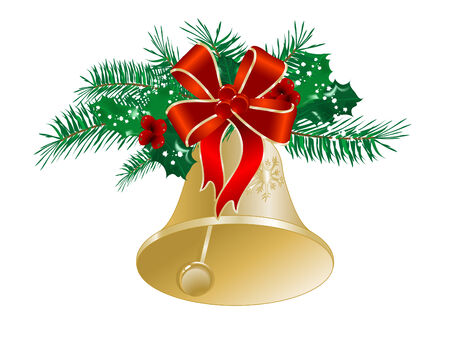 Golden bell with red bowのイラスト素材