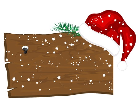 Snowy wooden billboard with Santa´s hatのイラスト素材