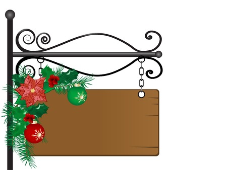 Christmas signboard with garland - vector illustrationのイラスト素材