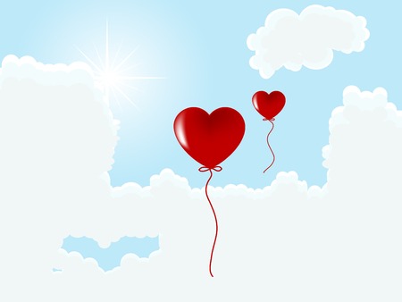 Valentine heart balloons against blue skyのイラスト素材
