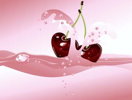 Cherry flopping down in to the coctailのイラスト素材