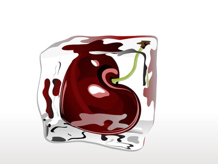 Cherry frozen in ice cubeのイラスト素材