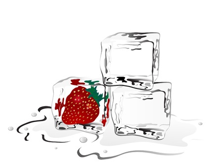 Strawberry frozen in ice cubeのイラスト素材