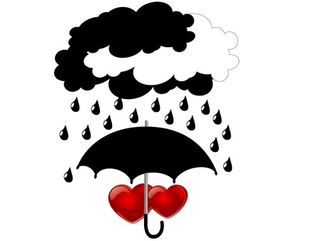 Two red hearts under umbrellaのイラスト素材