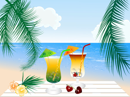 Two glasses with cocktail on the beachのイラスト素材