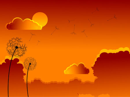 Faded dandelion over sunset skyのイラスト素材