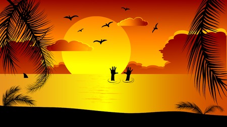 The man drowning in the seaのイラスト素材