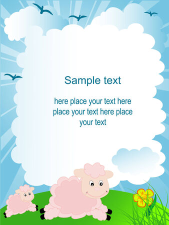 Cartoon frame with lambs and daisyのイラスト素材