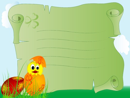 Coloured Easter eggs and the yellow chickのイラスト素材