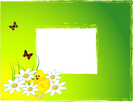 Easter background with chick and flowersのイラスト素材