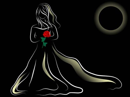 Bride in wedding dress in the nightのイラスト素材