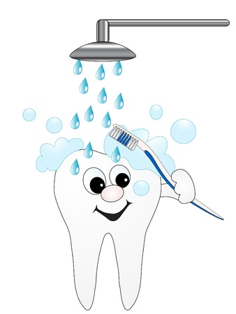 Selfbrushing cartoon tooth take showerのイラスト素材