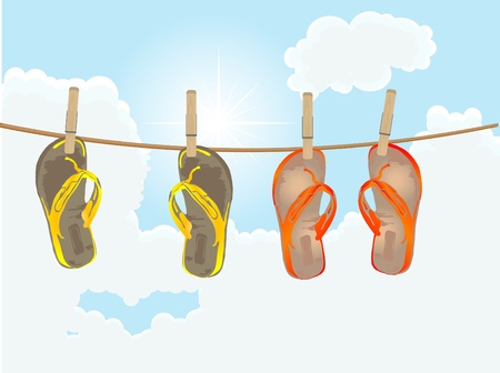 Beach sandals on the ropeのイラスト素材