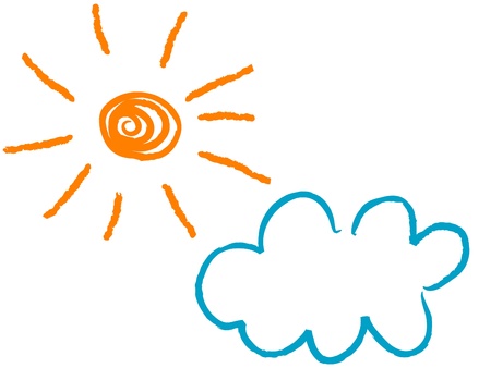 Hand drawn sun and cloudのイラスト素材