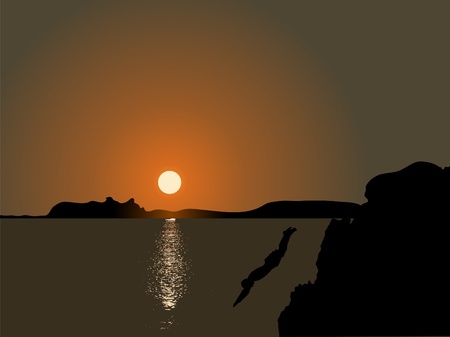 Jumping to the sea in the sunsetのイラスト素材