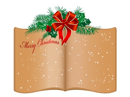 Open old book and Christmas garlandのイラスト素材